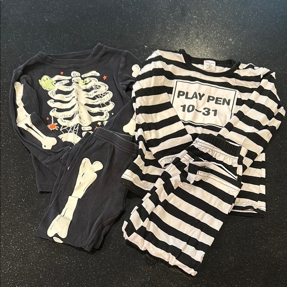 Kids 3T Halloween Pajama Bundle - Skeleton and Striped Kids Pajama Set